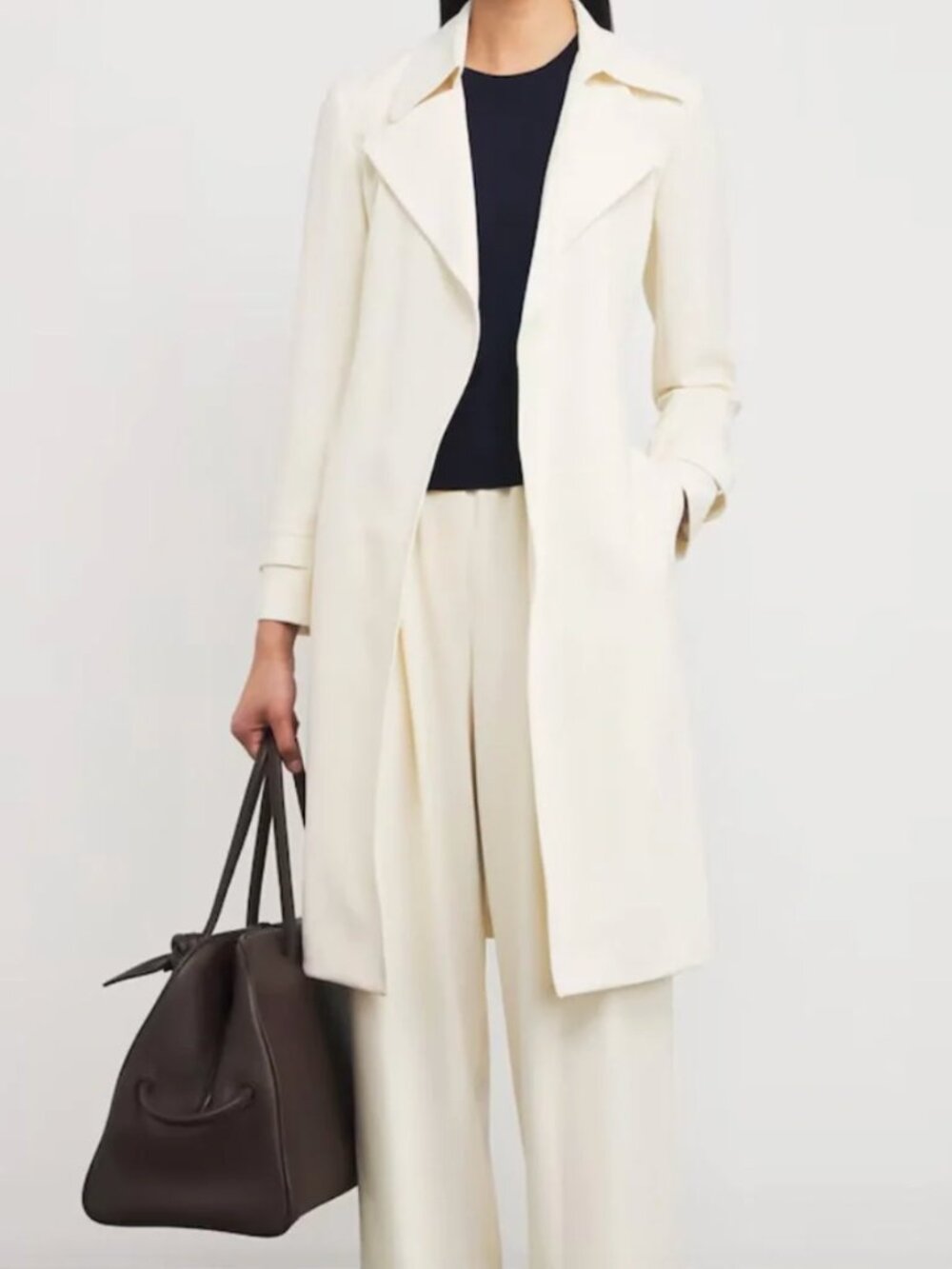 Theory Oaklane Trench Coat in Ivory Crepe